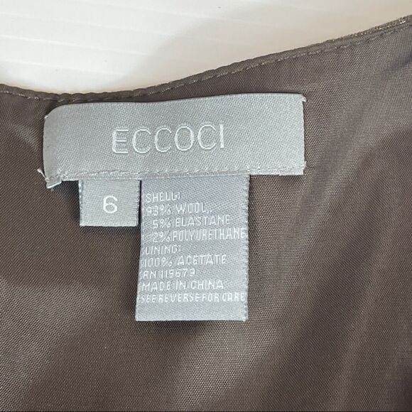 Eccoci Dress Party Cocktail Sheath Brown Gold Wool Women's 6 Bodycon - Picture 5 of 11
